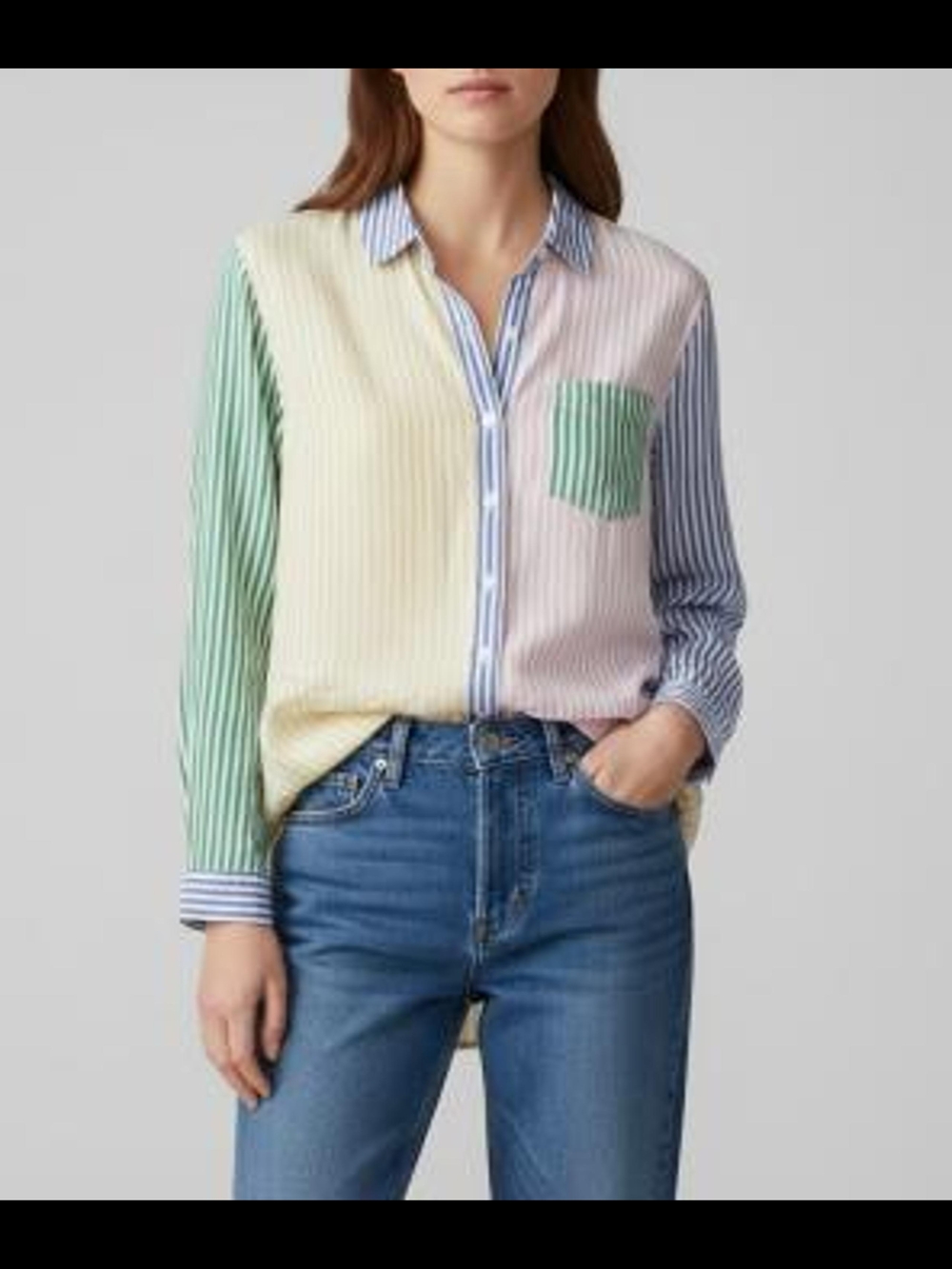 Striped Colorblock Button-Down Shirt in Pastel Stripes
